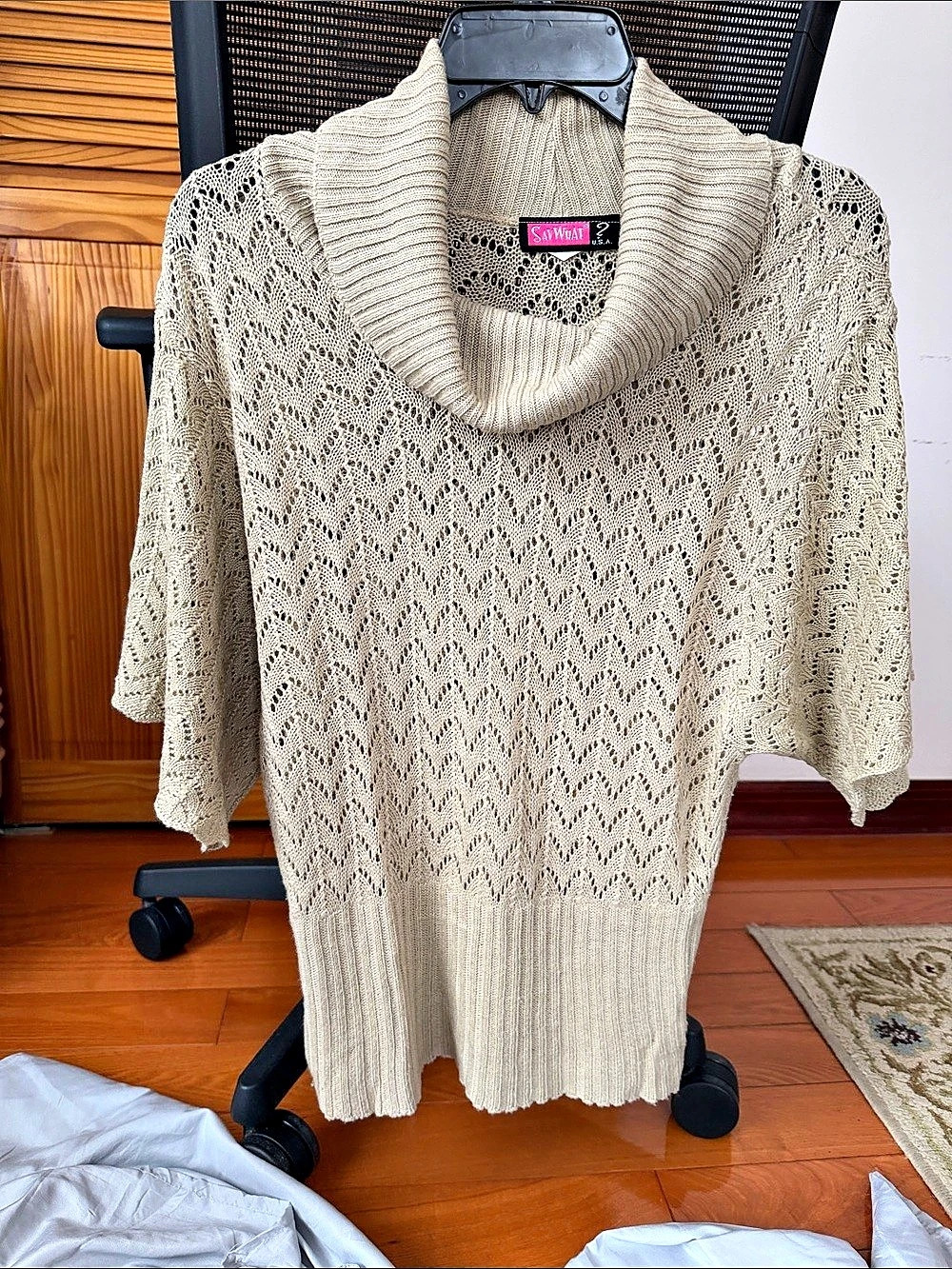 Cowl Neck Knit Sweater in Beige Size Large